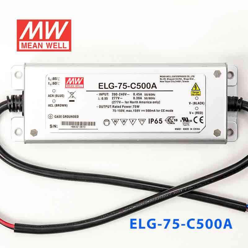 Mean Well ELG - 75 - C500A Power Supply 75W 500mA - Adjustable - ELG - 75 - C500A - powersupplymall.com