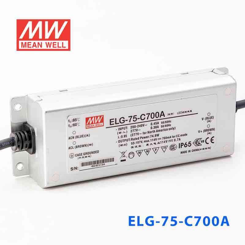 Mean Well ELG-75-C700A Power Supply 75W 700mA - Adjustable - ELG-75-C700A - powersupplymall.com