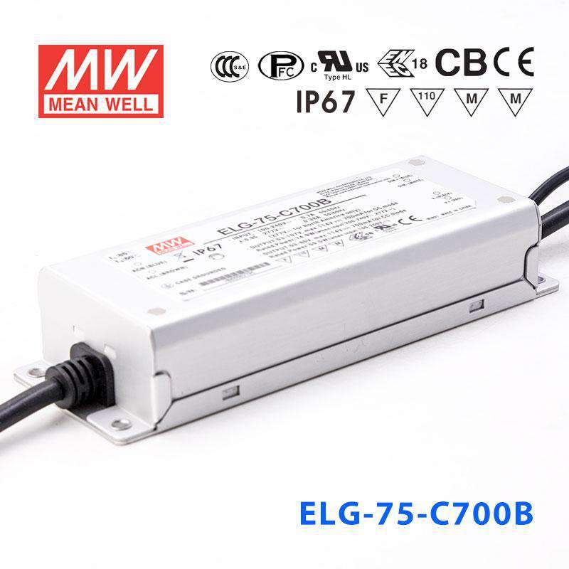 Mean Well ELG - 75 - C700B Power Supply 75W 700mA - Dimmable - ELG - 75 - C700B - powersupplymall.com