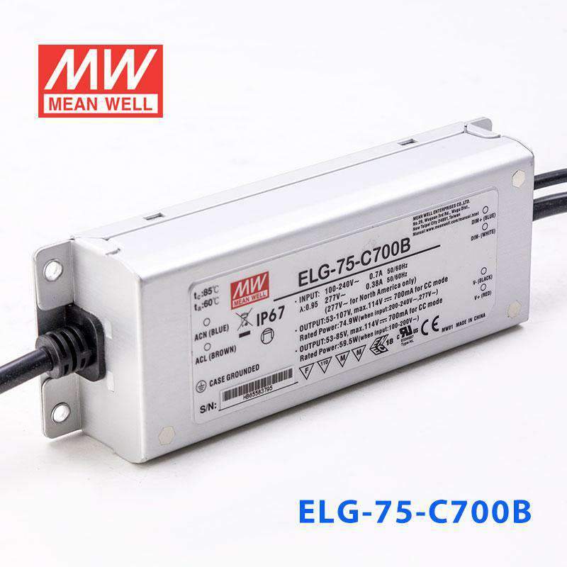 Mean Well ELG - 75 - C700B Power Supply 75W 700mA - Dimmable - ELG - 75 - C700B - powersupplymall.com