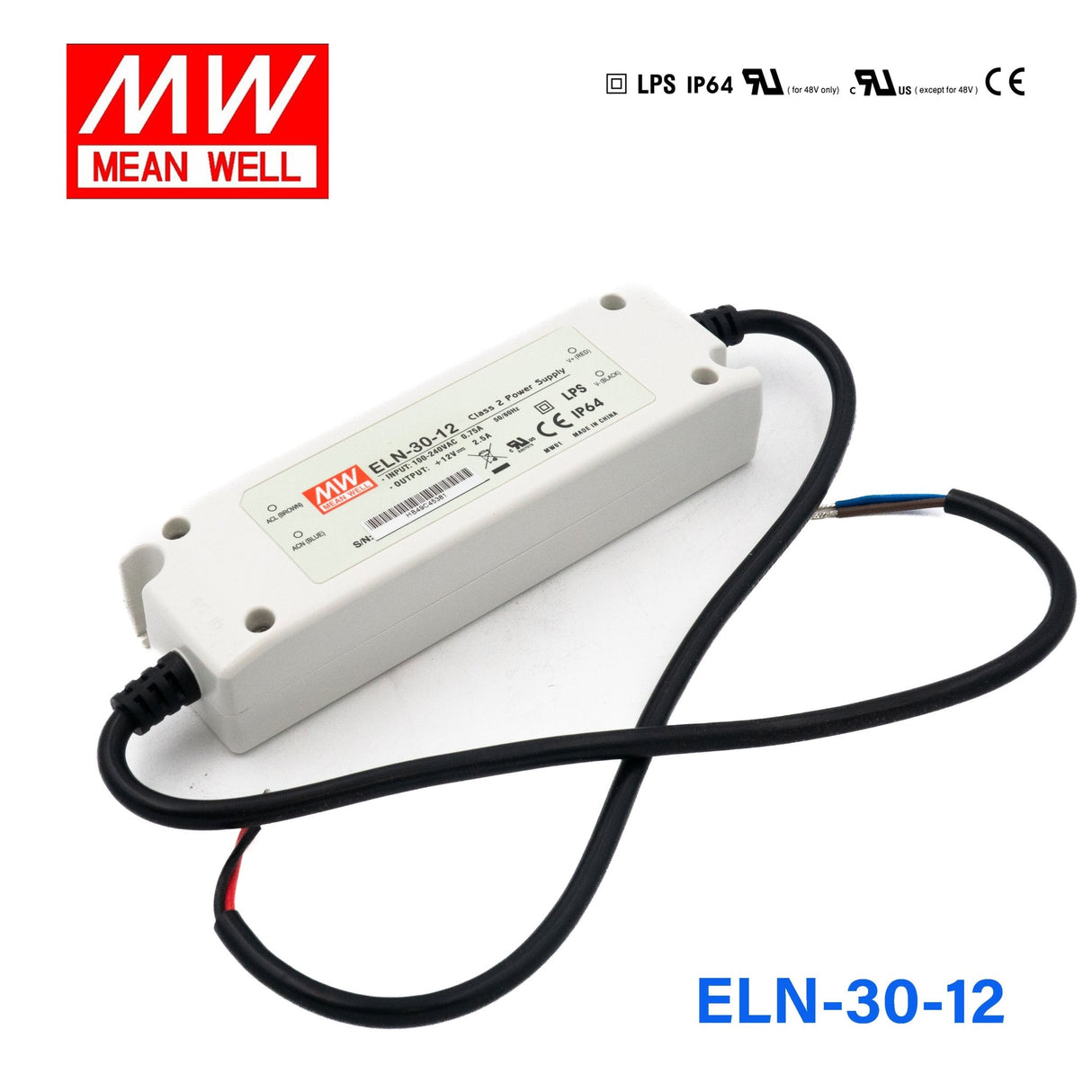 Mean Well ELN - 30 - 12 LED Power Supplies 30W 12V 2.5A - ELN - 30 - 12 - powersupplymall.com