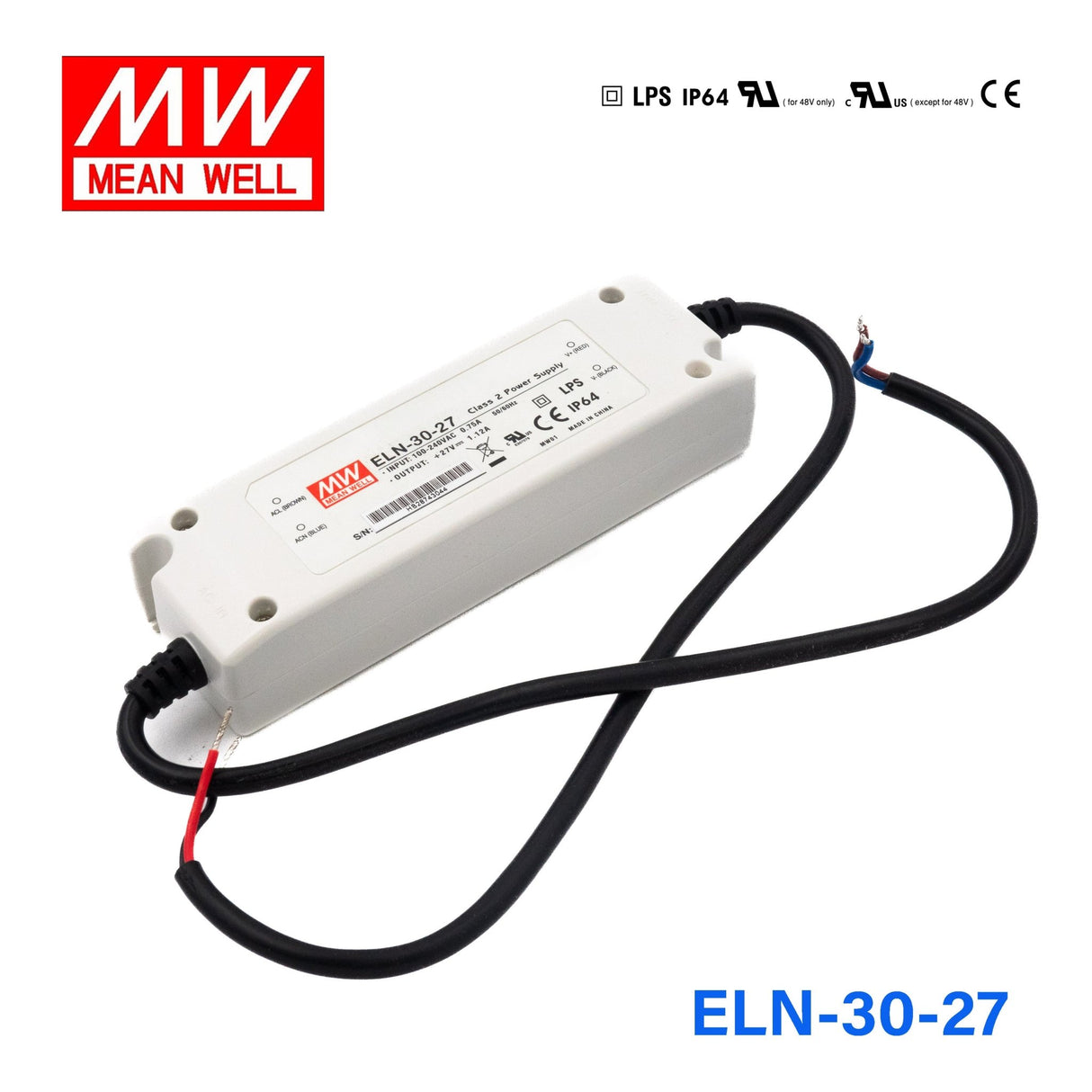 Mean Well ELN - 30 - 27 LED Power Supplies 30.24W 27V 1.12A - ELN - 30 - 27 - powersupplymall.com
