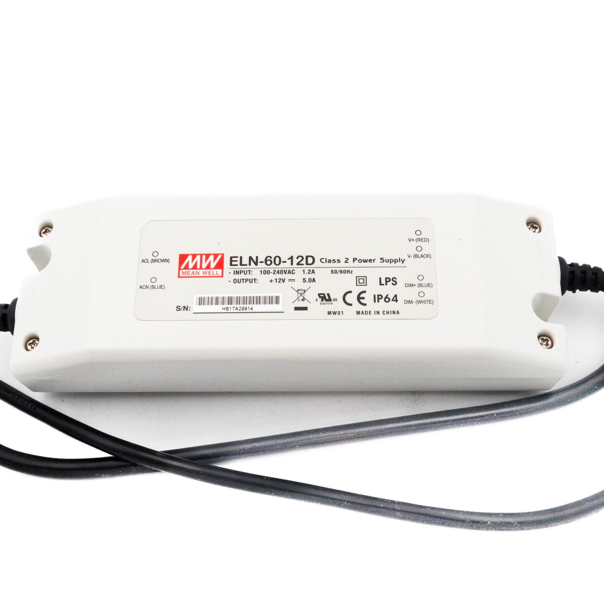 Mean Well ELN - 60 - 12D LED Power Supply 60W - ELN - 60 - 12D - powersupplymall.com