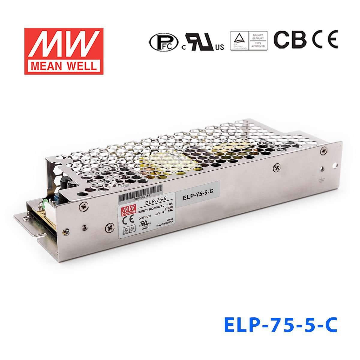 Mean Well ELP - 75 - 5 - C Power Supply 75W 5V - ELP - 75 - 5 - C - powersupplymall.com