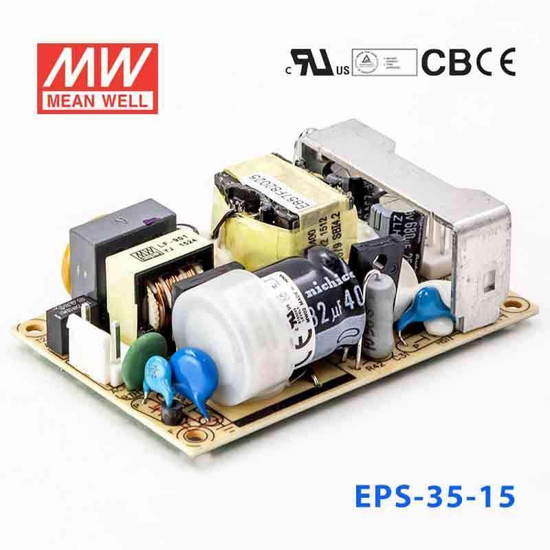 Mean Well EPS - 35 - 15 Power Supply 36W 15V - EPS - 35 - 15 - powersupplymall.com