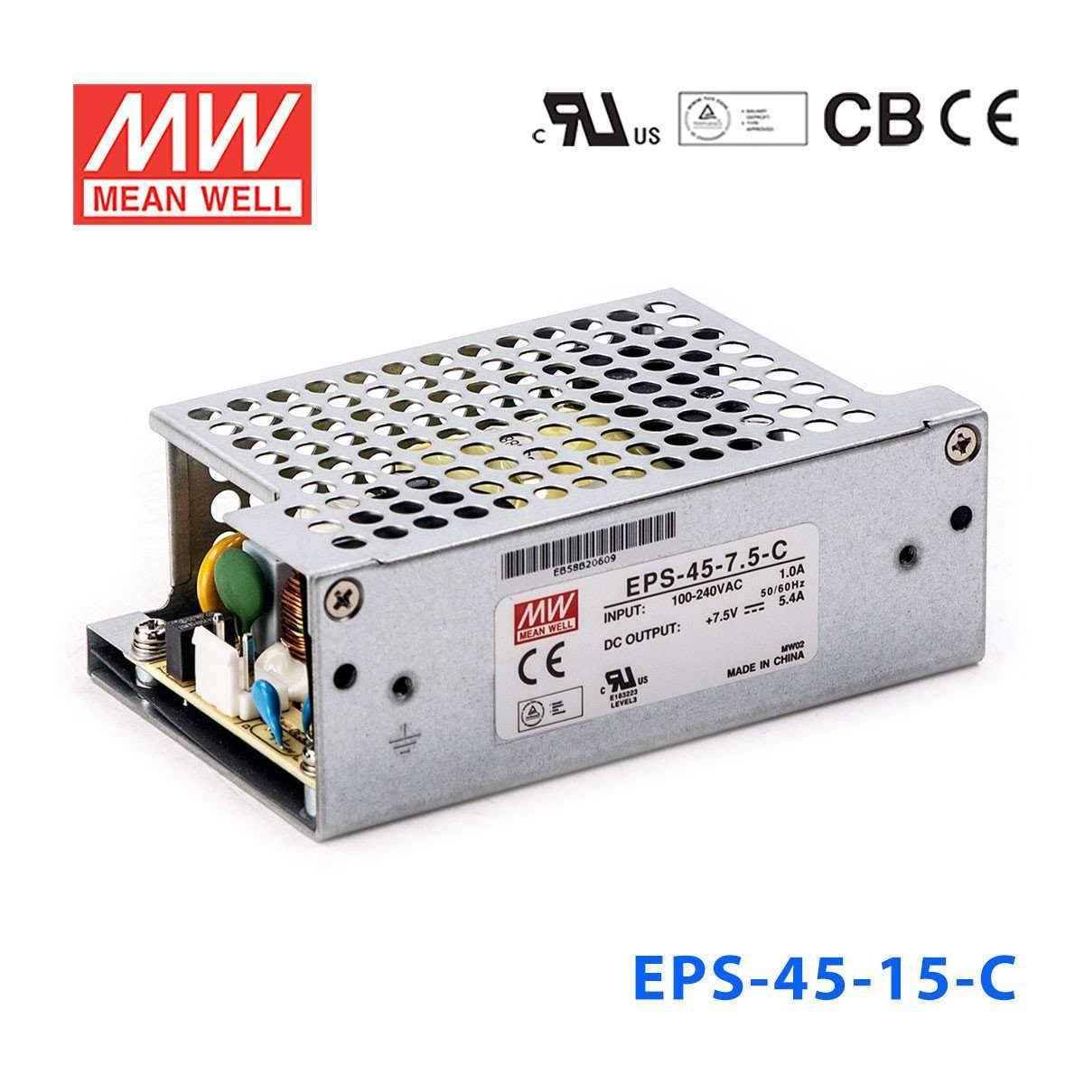 Mean Well EPS - 45 - 15 - C Power Supply 45W 15V - EPS - 45 - 15 - C - powersupplymall.com