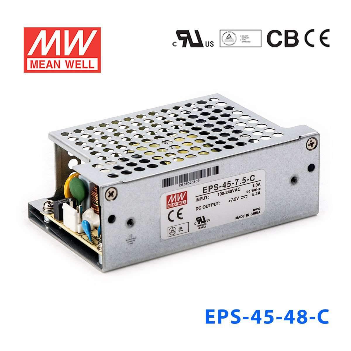 Mean Well EPS - 45 - 48 - C Power Supply 48W 48V - EPS - 45 - 48 - C - powersupplymall.com