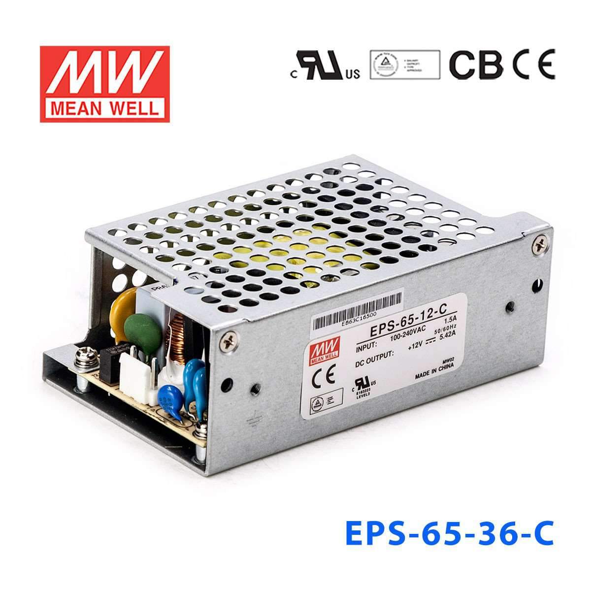 Mean Well EPS - 65 - 36 - C Power Supply 65W 36V - EPS - 65 - 36 - C - powersupplymall.com