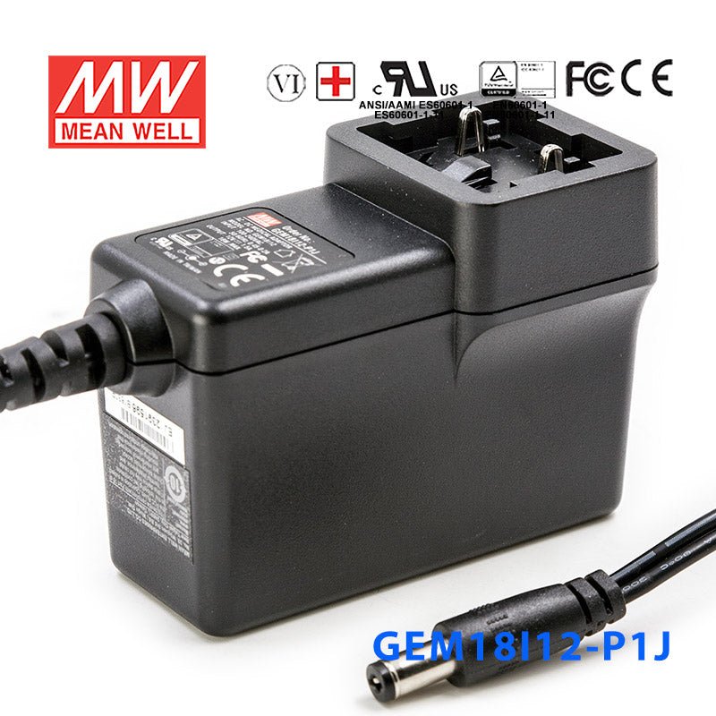 Mean Well GEM18I12 - P1J Power Supply 18W 12V - GEM18I12 - P1J - powersupplymall.com