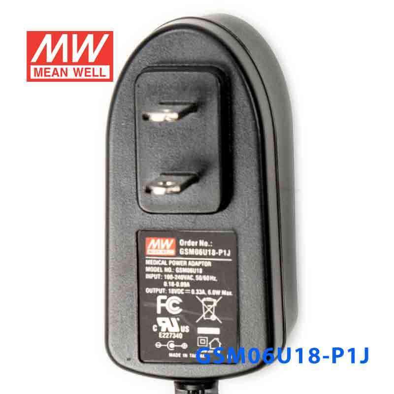 Mean Well GSM06U18 - P1J Power Supply 06W 18V - GSM06U18 - P1J - powersupplymall.com