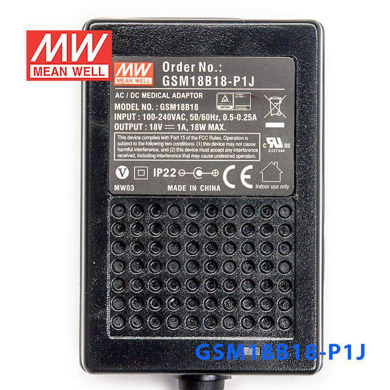 Mean Well GSM18B18 - P1J Power Supply 18W 18V - GSM18B18 - P1J - powersupplymall.com