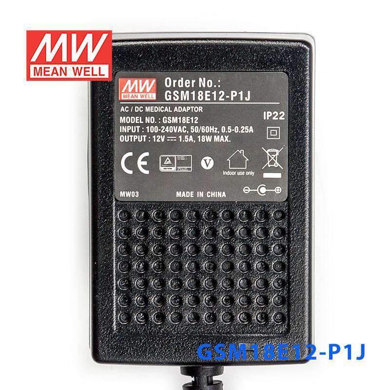 Mean Well GSM18E12 - P1J Power Supply 18W 12V - GSM18E12 - P1J - powersupplymall.com