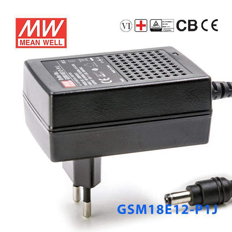 Mean Well GSM18E12 - P1J Power Supply 18W 12V - GSM18E12 - P1J - powersupplymall.com