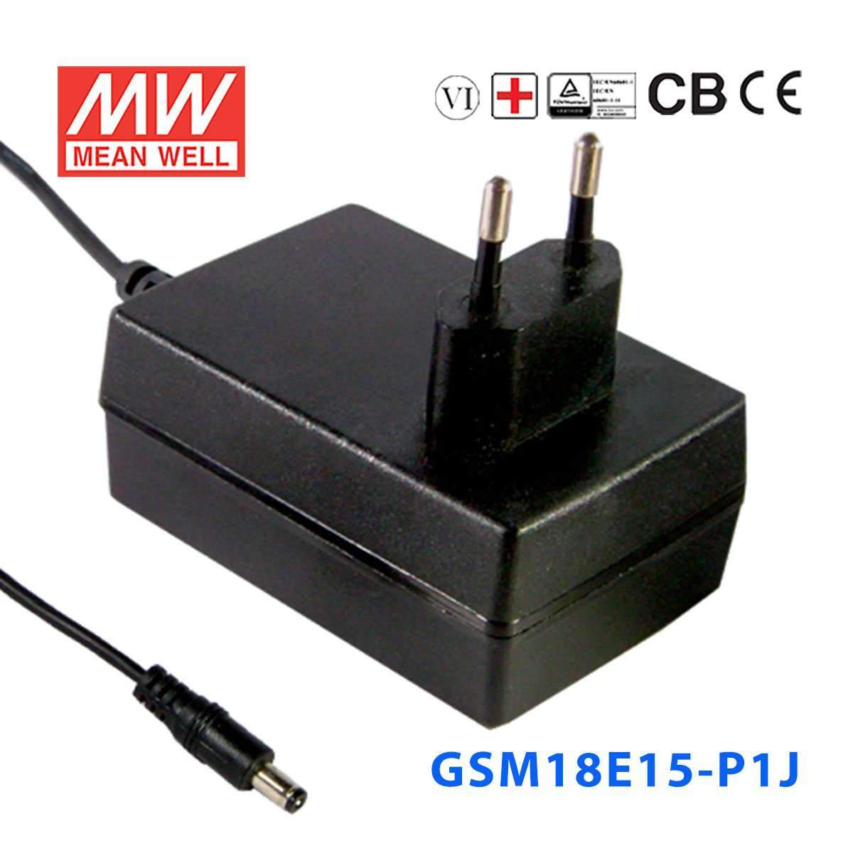 Mean Well GSM18E15 - P1J Power Supply 18W 15V - GSM18E15 - P1J - powersupplymall.com