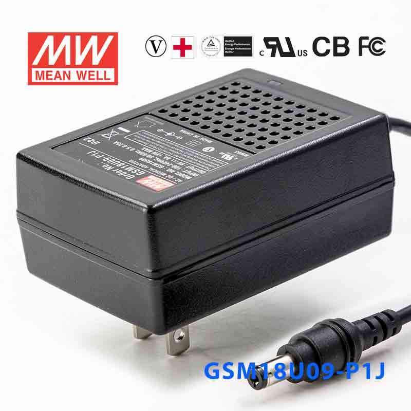 Mean Well GSM18U09 - P1J Power Supply 18W 9V - GSM18U09 - P1J - powersupplymall.com