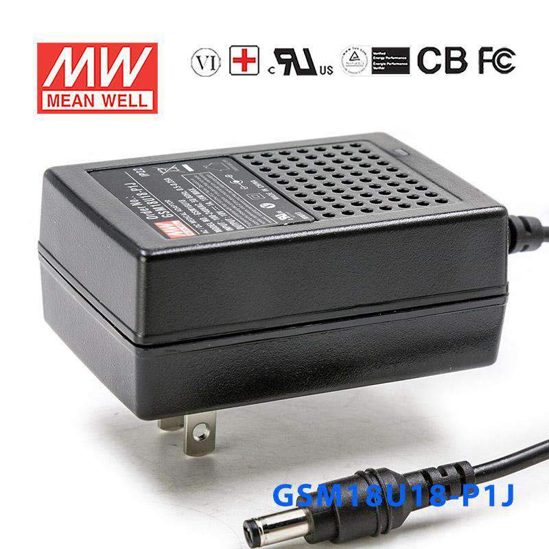 Mean Well GSM18U18 - P1J Power Supply 18W 18V - GSM18U18 - P1J - powersupplymall.com