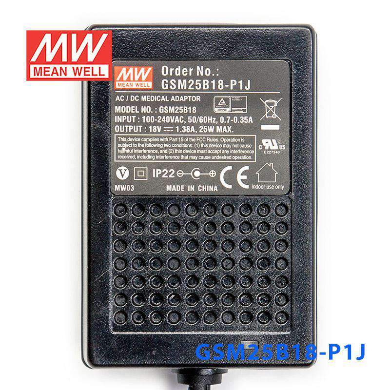 Mean Well GSM25B18 - P1J Power Supply 25W 18V - GSM25B18 - P1J - powersupplymall.com