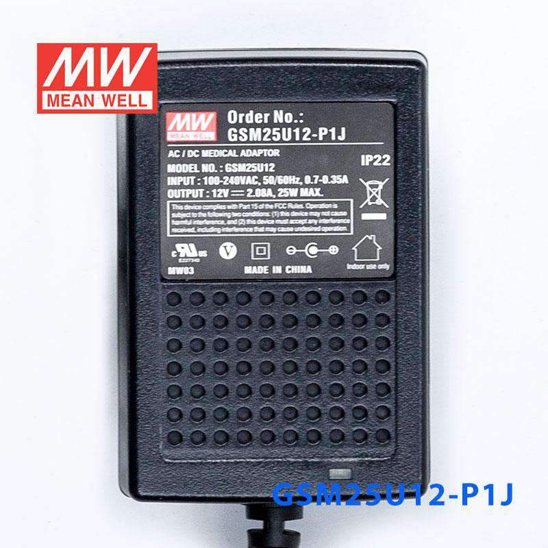 Mean Well GSM25U12 - P1J Power Supply 25W 12V - GSM25U12 - P1J - powersupplymall.com