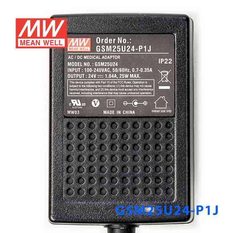 Mean Well GSM25U24 - P1J Power Supply 25W 24V - GSM25U24 - P1J - powersupplymall.com