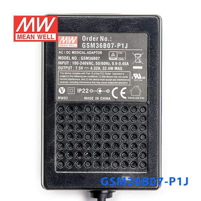 Mean Well GSM36B07 - P1J Power Supply 32.4W 7.5V - GSM36B07 - P1J - powersupplymall.com