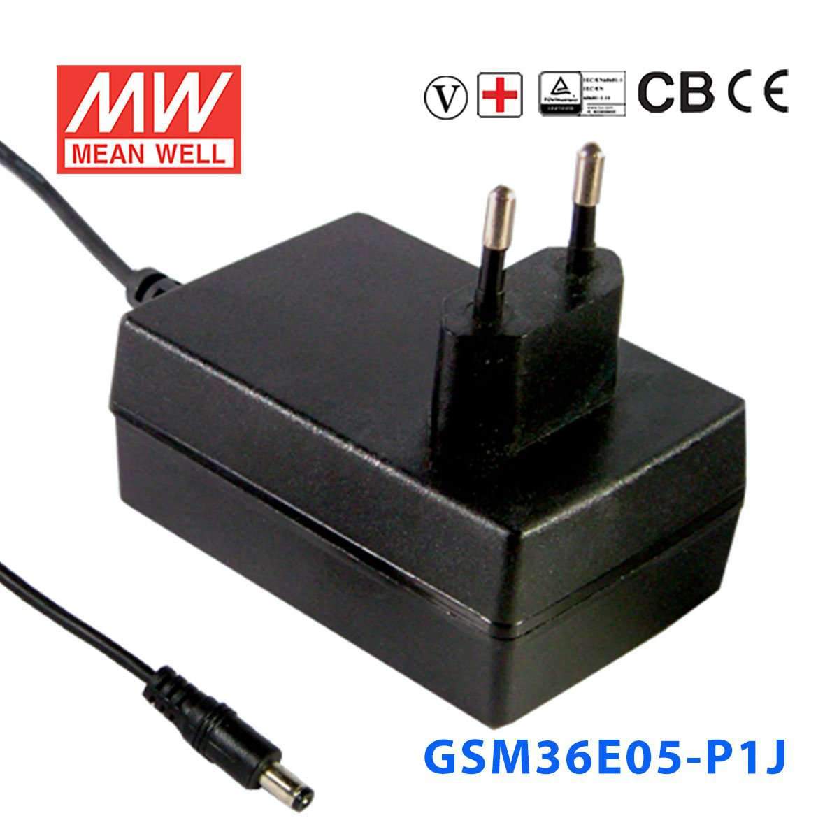 Mean Well GSM36E05 - P1J Power Supply 22.5W 5V - GSM36E05 - P1J - powersupplymall.com