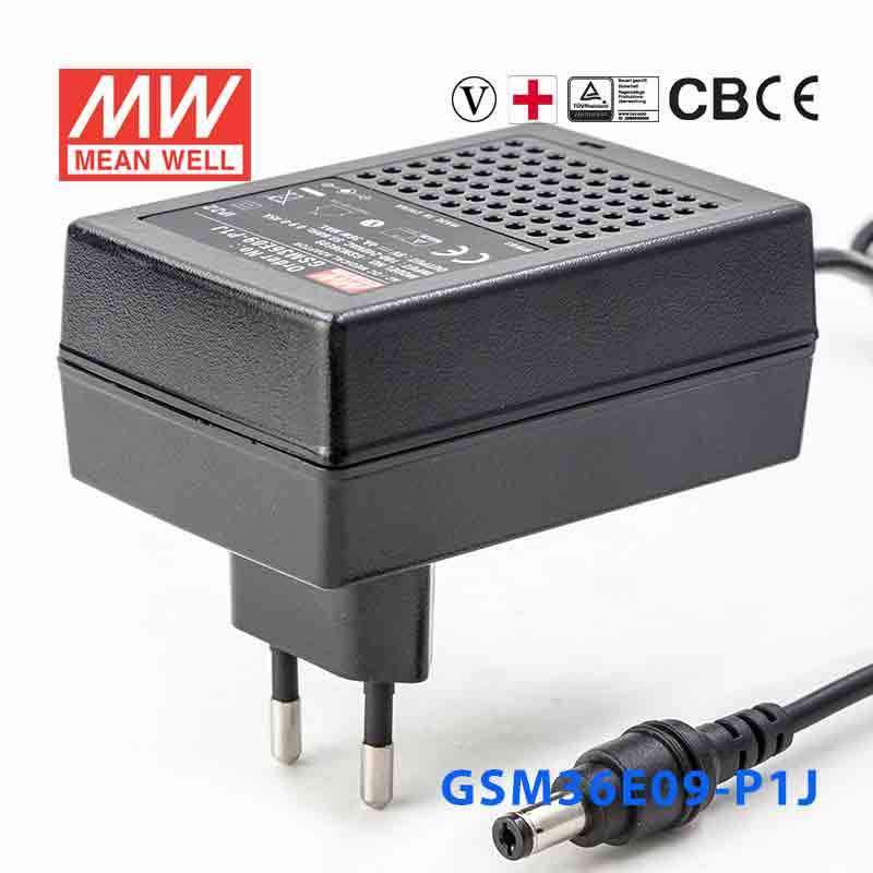 Mean Well GSM36E09 - P1J Power Supply 36W 9V - GSM36E09 - P1J - powersupplymall.com