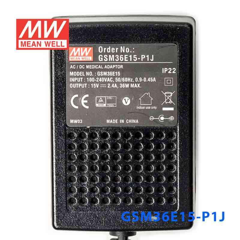 Mean Well GSM36E15 - P1J Power Supply 36W 15V - GSM36E15 - P1J - powersupplymall.com