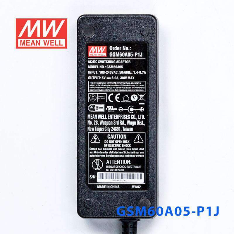Mean Well GSM60A05 - P1J Power Supply 30W 5V - GSM60A05 - P1J - powersupplymall.com