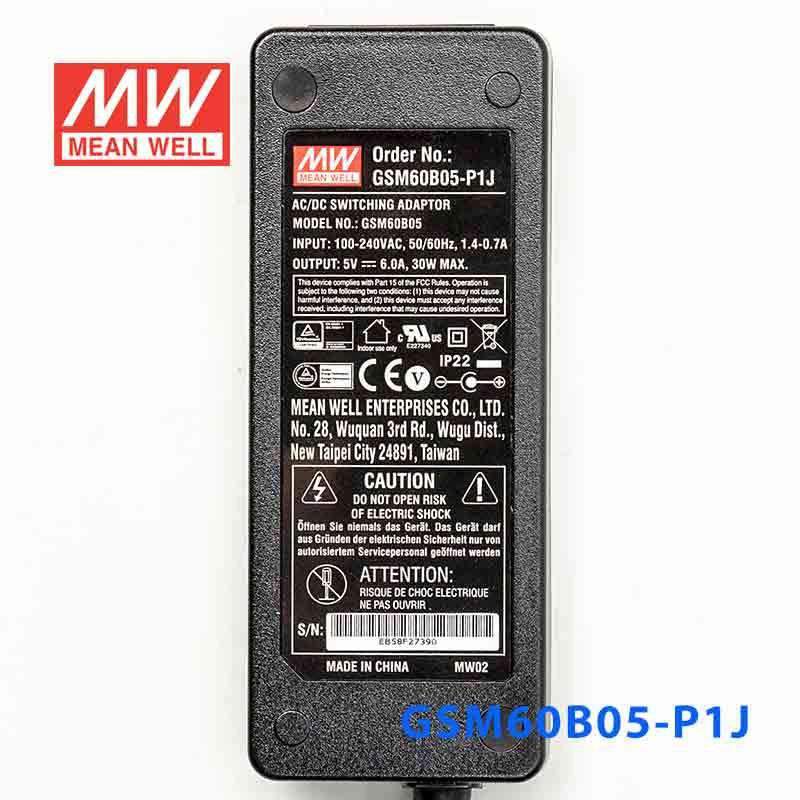 Mean Well GSM60B05 - P1J Power Supply 30W 5V - GSM60B05 - P1J - powersupplymall.com