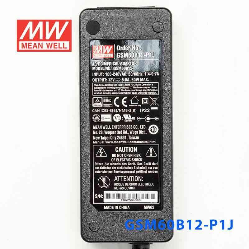Mean Well GSM60B12 - P1J Power Supply 54W 12V - GSM60B12 - P1J - powersupplymall.com