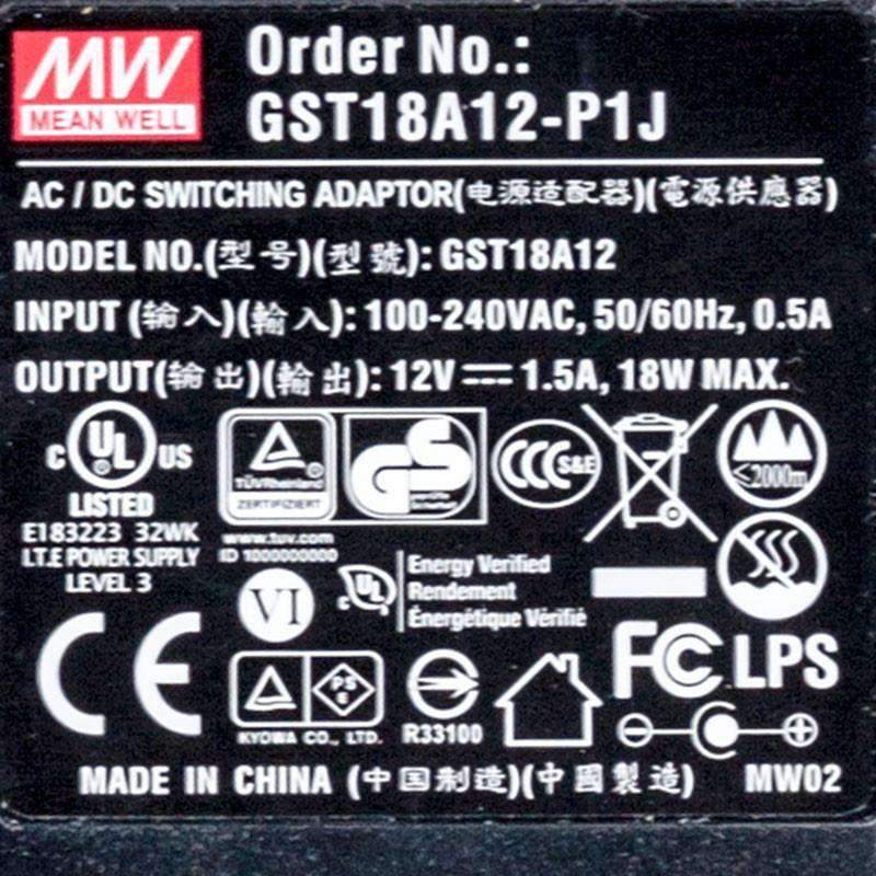 Mean Well GST18A12 - P1J Power Supply 18W 12V - GST18A12 - P1J - powersupplymall.com