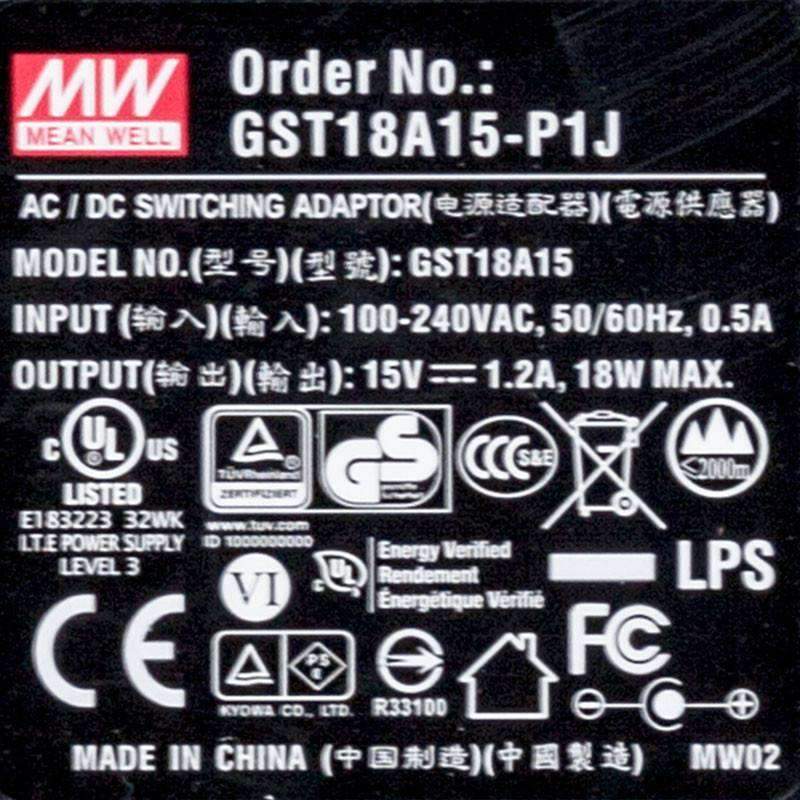 Mean Well GST18A15 - P1JPower Supply 18W 15V - GST18A15 - P1J - powersupplymall.com