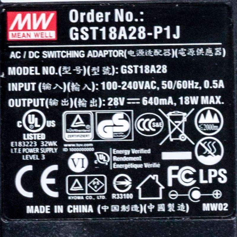 Mean Well GST18A28 - P1JPower Supply 18W 28V - GST18A28 - P1J - powersupplymall.com