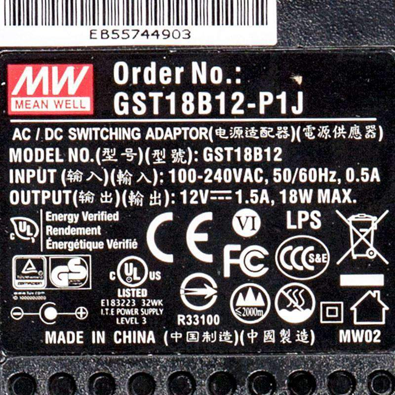 Mean Well GST18B12 - P1J Power Supply 18W 12V - GST18B12 - P1J - powersupplymall.com