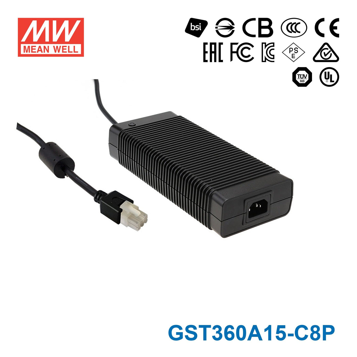 Mean Well GST360A15-C8P AC-DC Industrial Adaptor 340.5W 15V With 8 Pin Connector 22.7A - GST360A15-C8P - powersupplymall.com