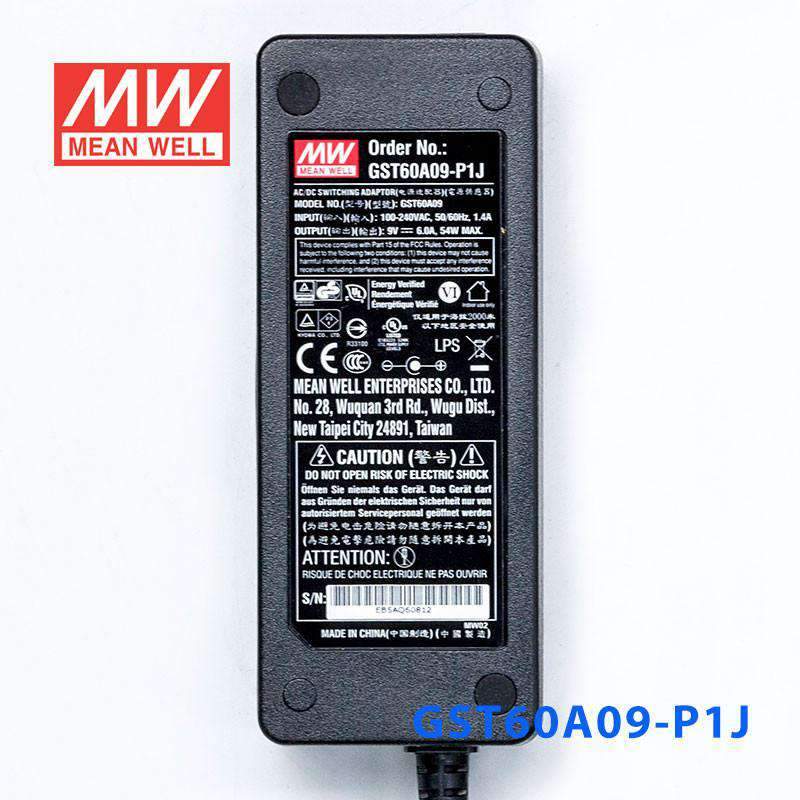 Mean Well GST60A09 - P1J Power Supply 54W 9V - GST60A09 - P1J - powersupplymall.com