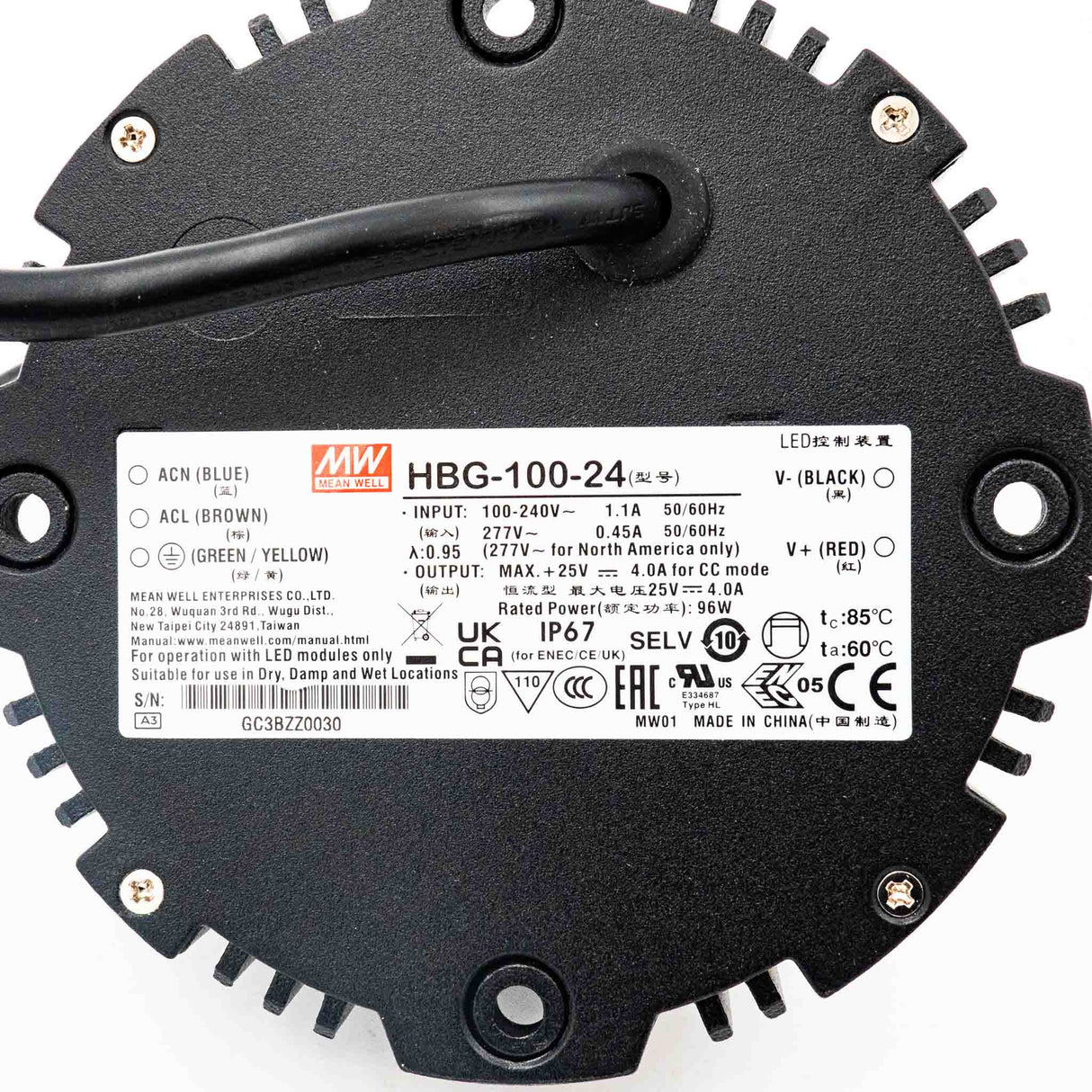 Mean Well HBG - 100 - 24 Power Supply 100W 24V - HBG - 100 - 24 - powersupplymall.com