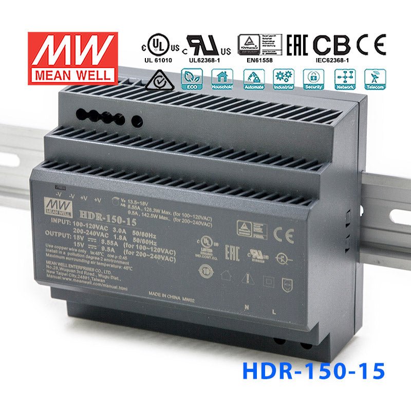 Mean Well HDR Series Power Supply 15V(15~150W) - - powersupplymall.com