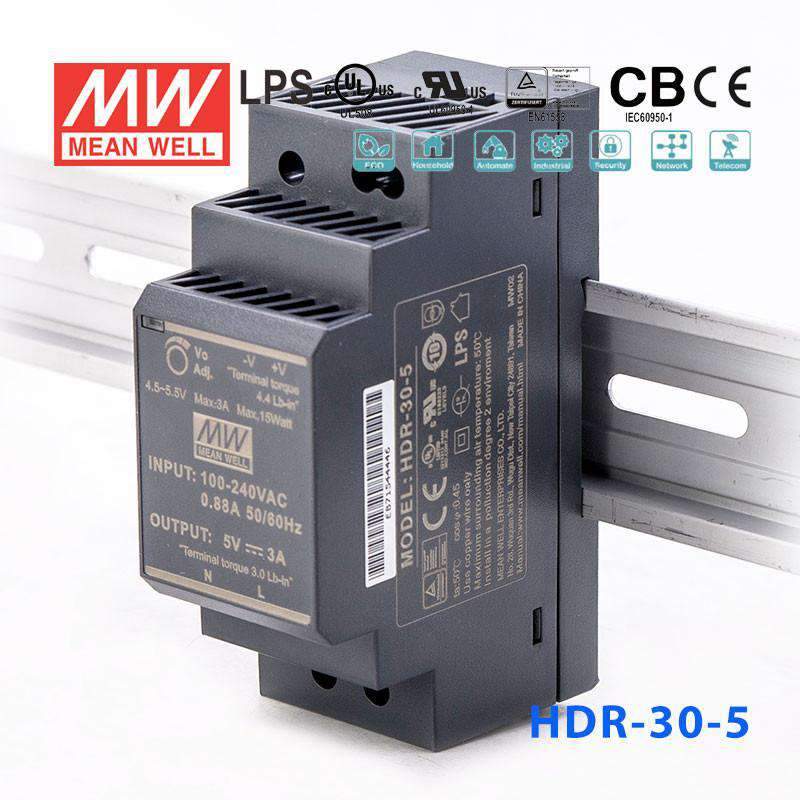 Mean Well HDR Series Power Supply 5V(15~60W) - - powersupplymall.com