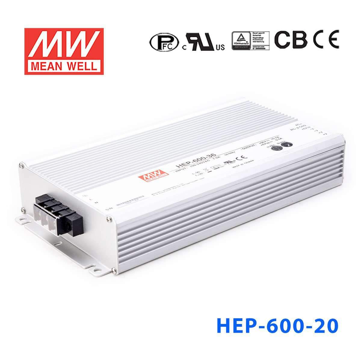Mean Well HEP - 600 - 20 Power Supply 560W 20V - HEP - 600 - 20 - powersupplymall.com