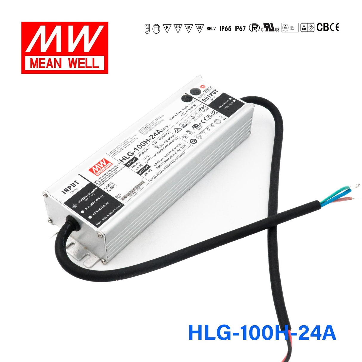 Mean Well HLG - 100H - 24A Power Supply 100W 24V - Adjustable - HLG - 100H - 24A - powersupplymall.com