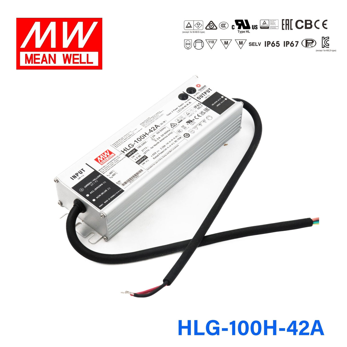 Mean Well HLG - 100H - 42A Power Supply 100W 42V - Adjustable - HLG - 100H - 42A - powersupplymall.com