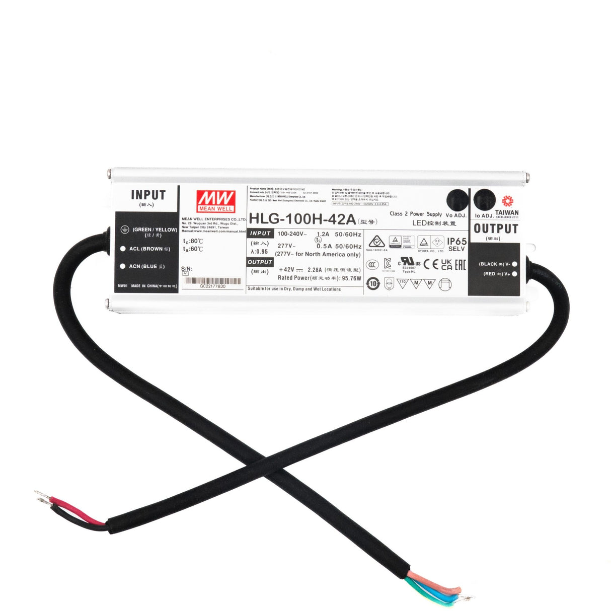 Mean Well HLG - 100H - 42A Power Supply 100W 42V - Adjustable - HLG-100H-42A - powersupplymall.com