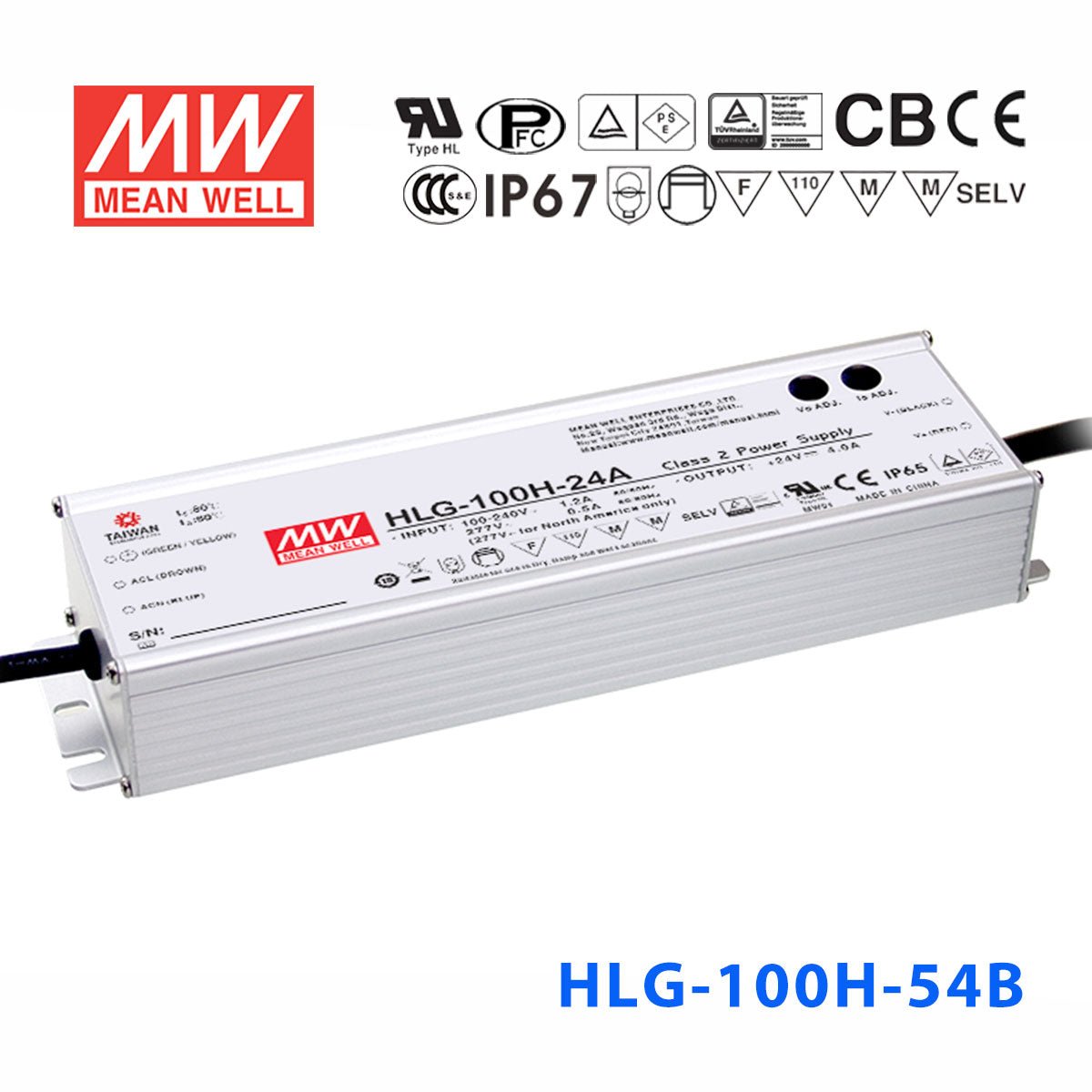 Mean Well HLG - 100H - 54AB Power Supply 100W 54V - Adjustable and Dimmable - HLG - 100H - 54AB - powersupplymall.com