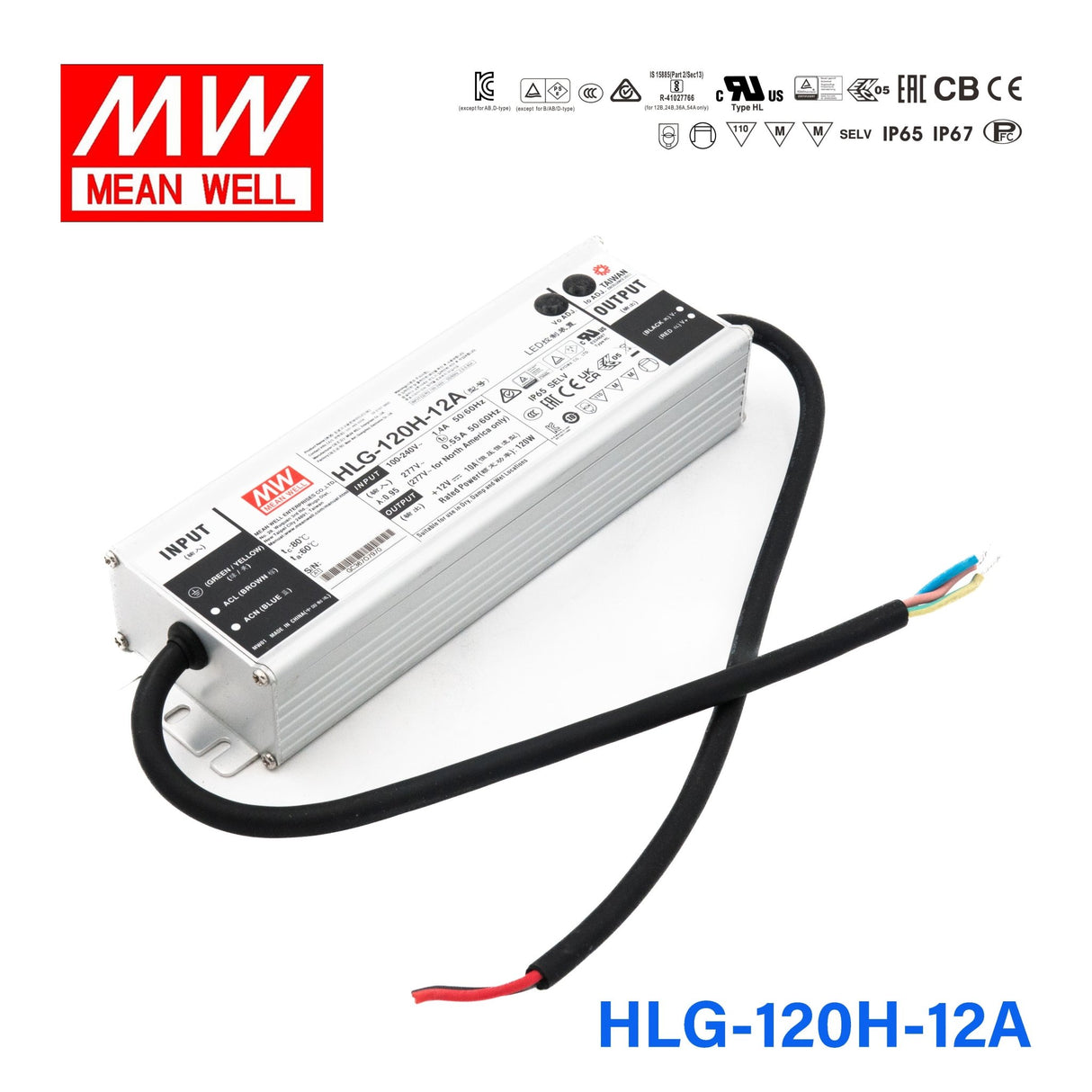 Mean Well HLG - 120H - 12A Power Supply 120W 12V - Adjustable - HLG - 120H - 12A - powersupplymall.com