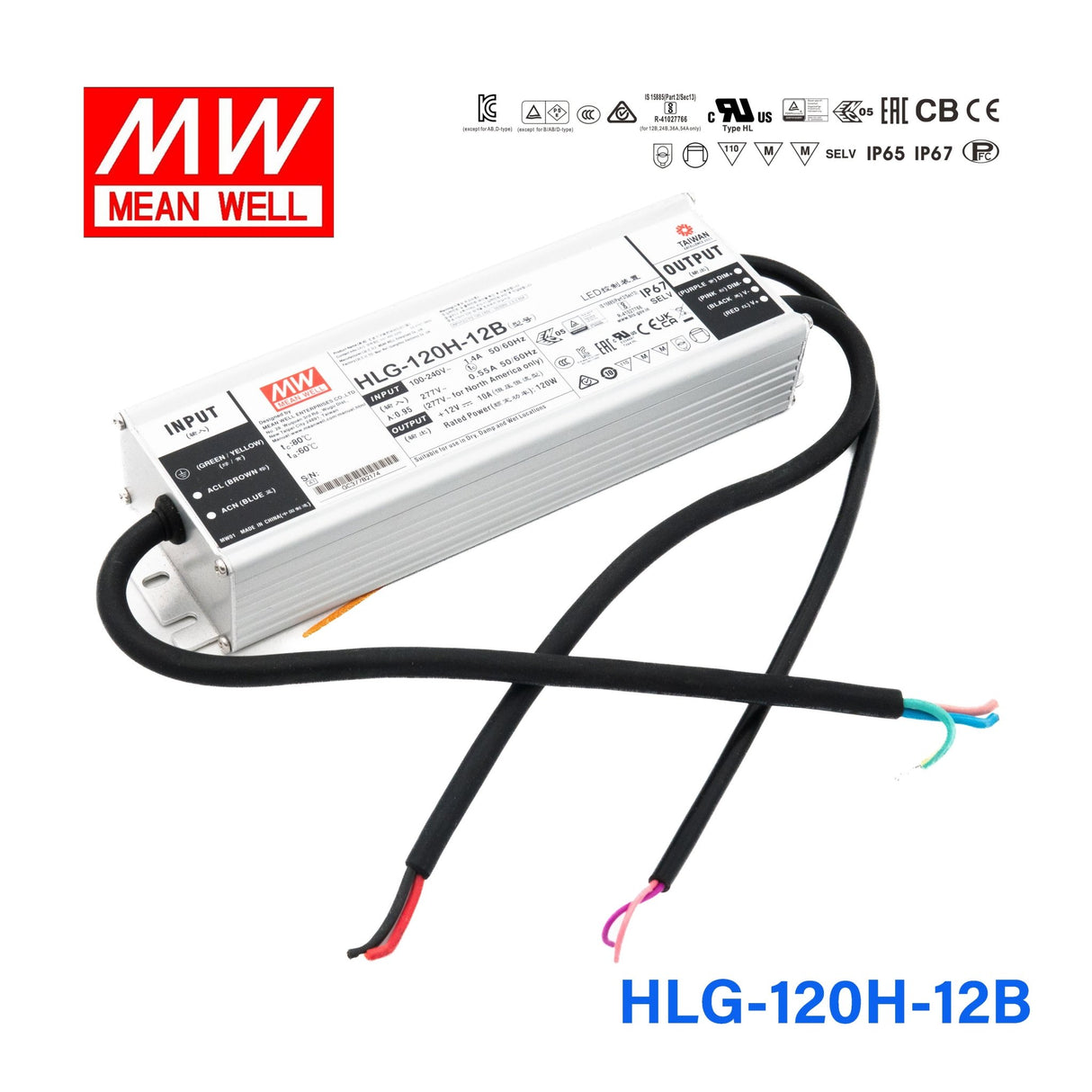 Mean Well HLG - 120H - 12B Power Supply 120W 12V - Dimmable - HLG - 120H - 12B - powersupplymall.com