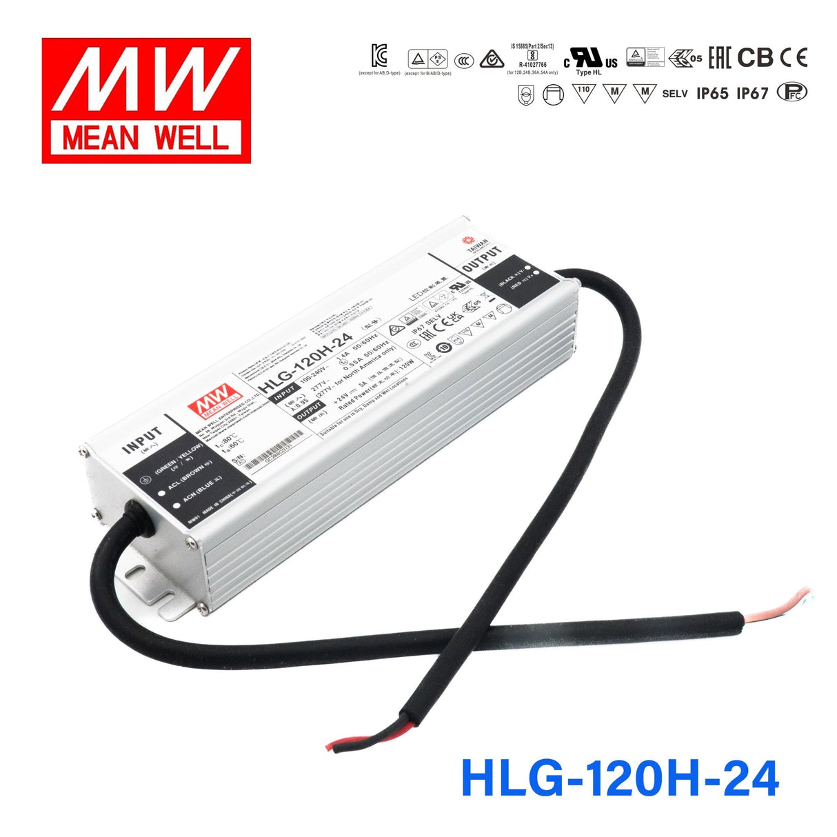 Mean Well HLG - 120H - 24 Power Supply 120W 24V - HLG - 120H - 24 - powersupplymall.com