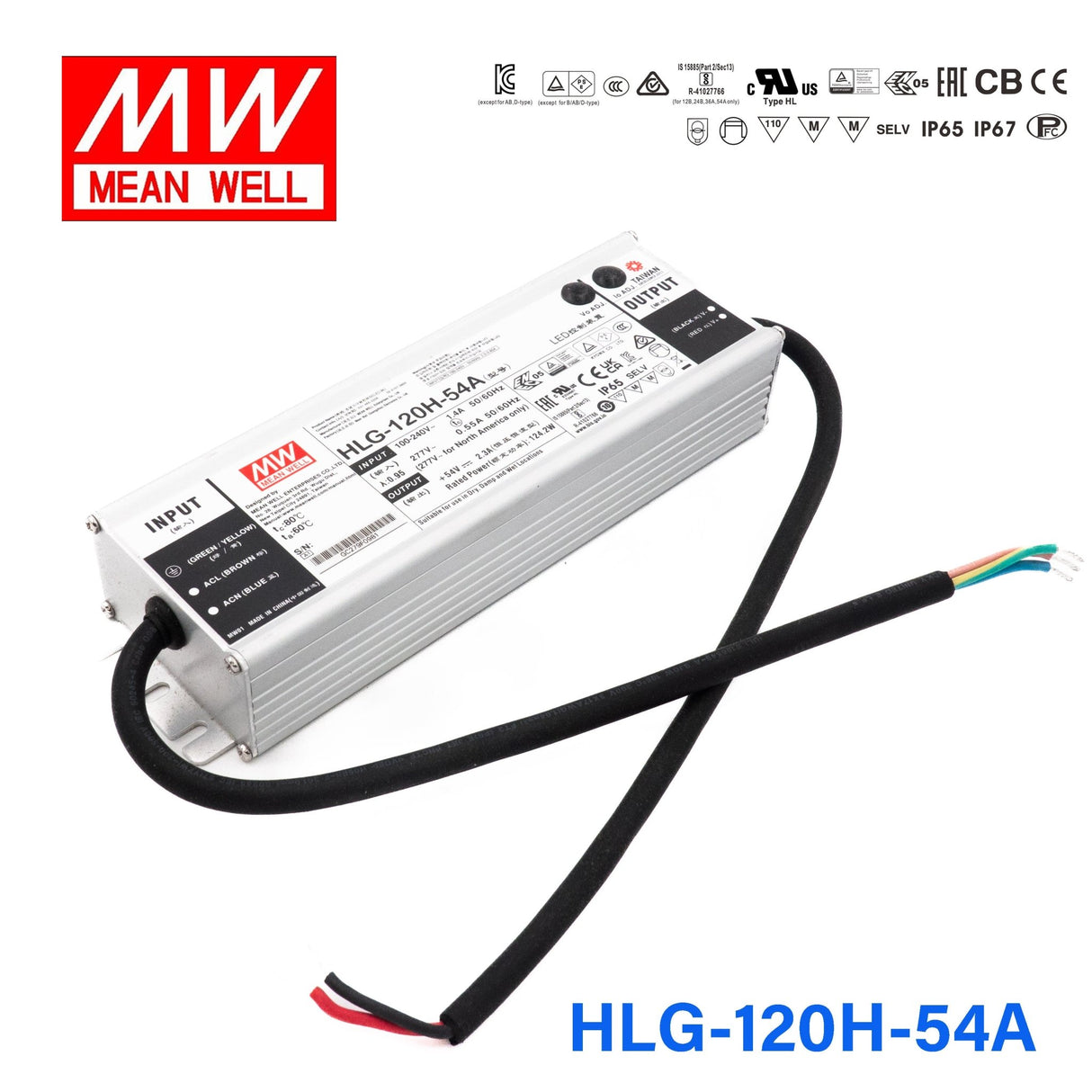 Mean Well HLG - 120H - 54A Power Supply 120W 54V - Adjustable - HLG - 120H - 54A - powersupplymall.com