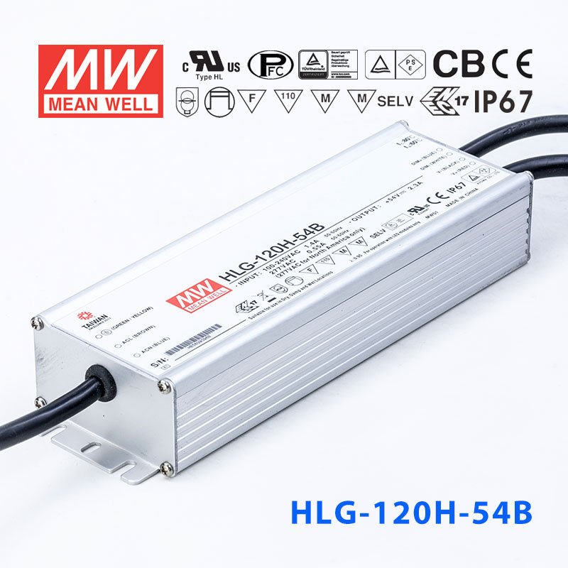 Mean Well HLG - 120H - 54AB Power Supply 120W 54V - Adjustable and Dimmable - HLG - 120H - 54AB - powersupplymall.com