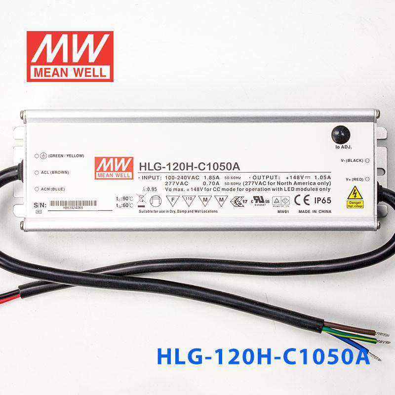Mean Well HLG-120H-C1050A Power Supply 155.4W 1050mA - Adjustable - HLG-120H-C1050A - powersupplymall.com